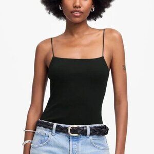 Madewell Squareneck Cropped Spaghetti Straps Tank Top Black Size L NWT